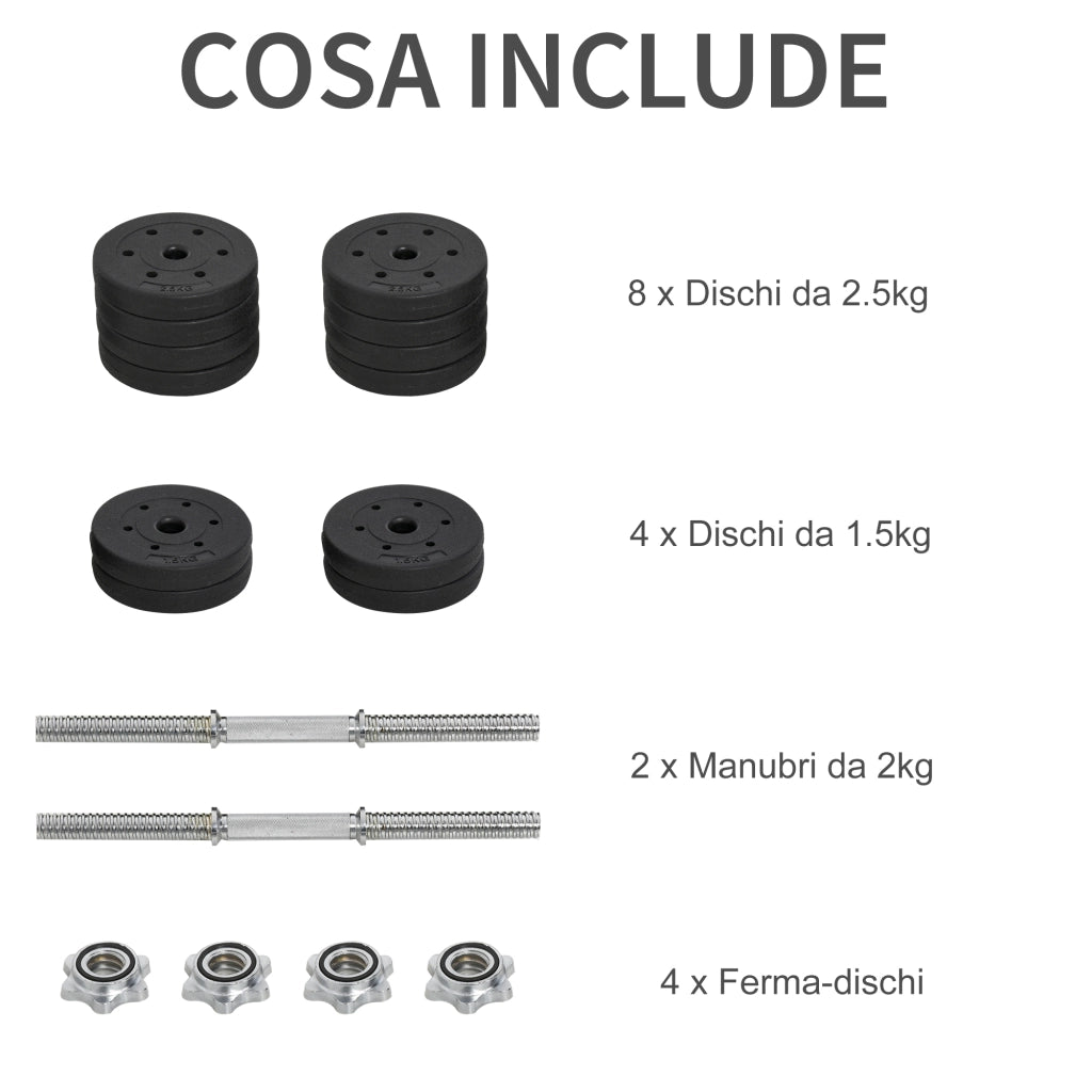Set Manubri Palestra 30kg ¨C Zephmum ¨C 12 Dischi, 2 Manubri, Nero