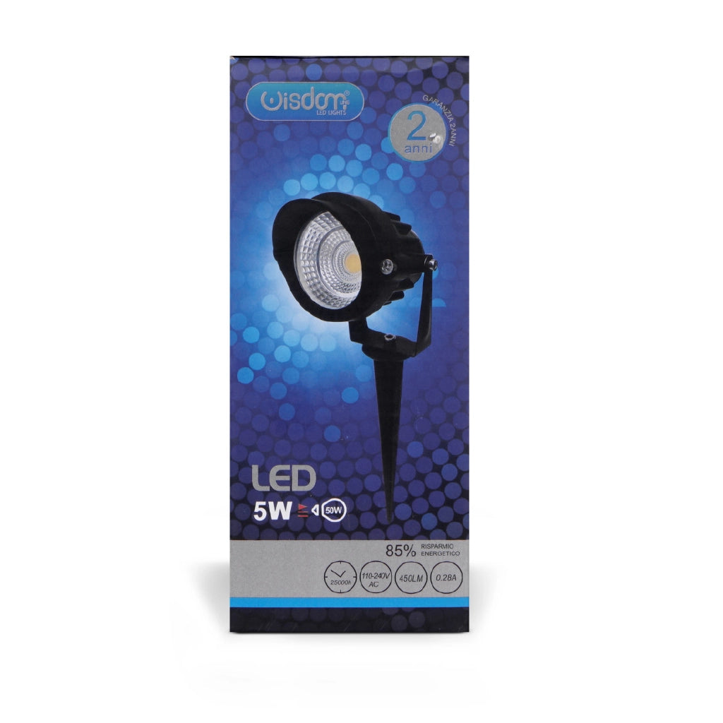 Faretto Segnapasso led 5w cob led da giardino con picchetto e luce verde