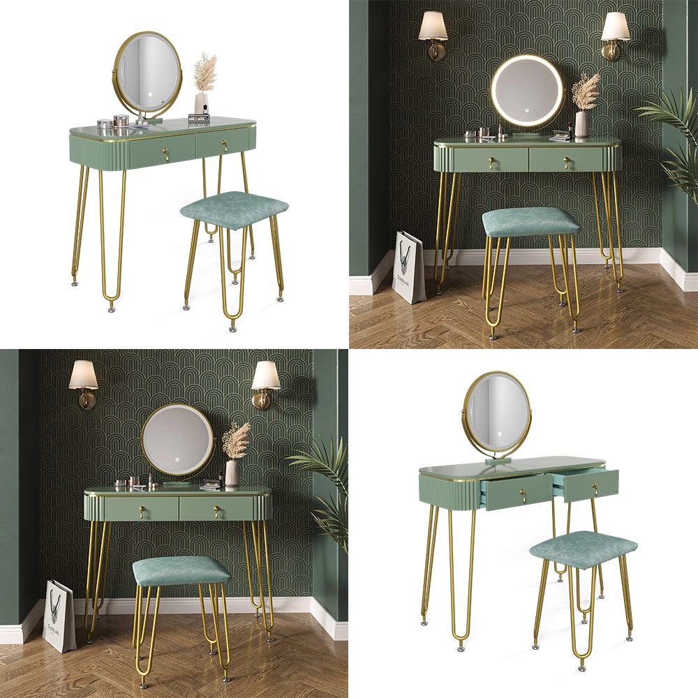 Vicco Tavolo da toeletta Verde 100 cm con illuminazione LED e sgabello
