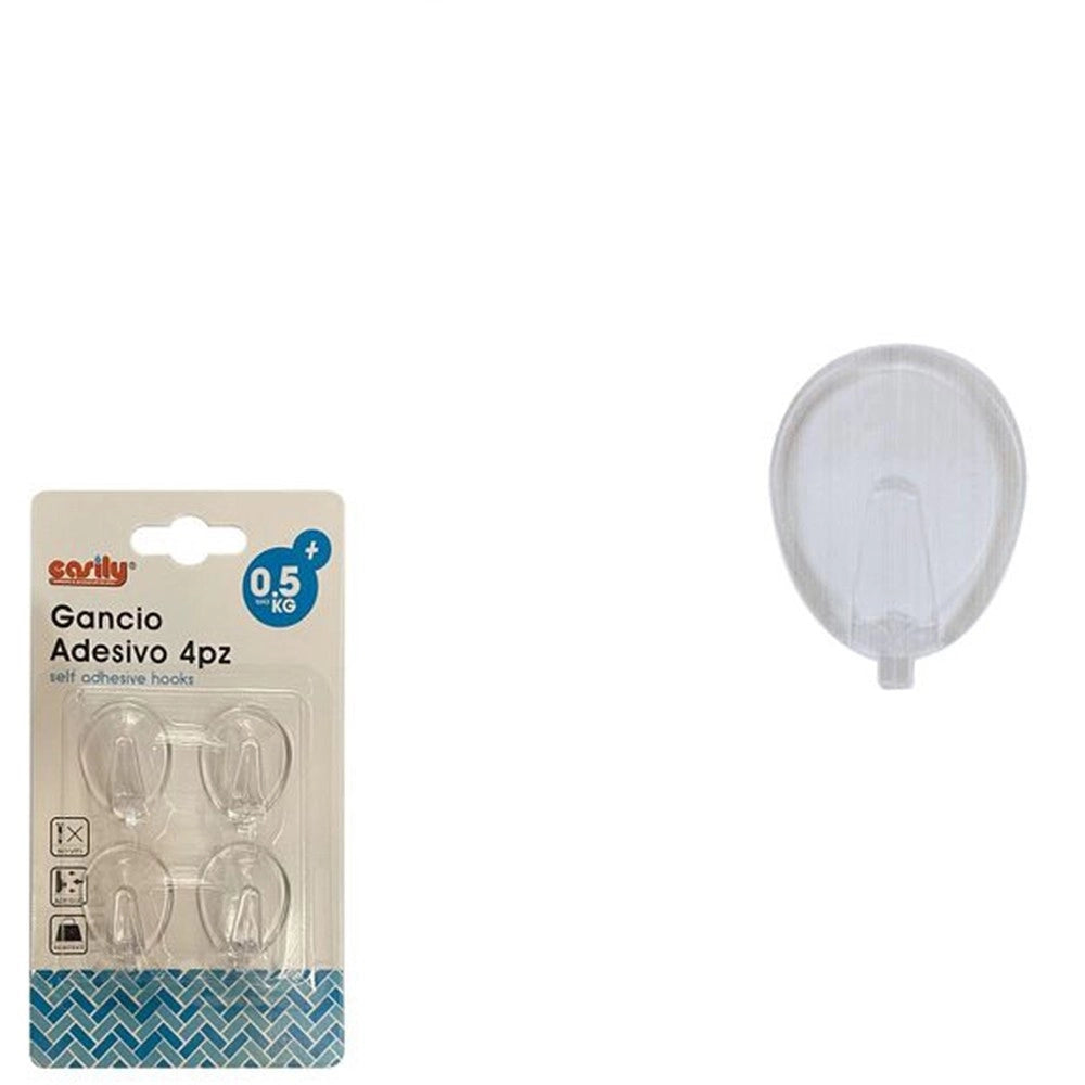 Trade Shop - Set 4 Pezzi Ganci Appendini Parete Adesive Casa Cucina Bagno Attaccapanni 87009 -