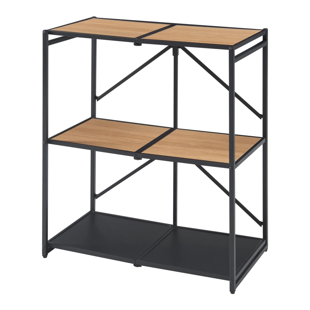 Scaffale dal design senza tempo per soggiorno/camera da letto mobile contenitore pieghevole indipendente con 3 ripiani metallo 81 x 68 x 38 cm MDF nero 03_0011144