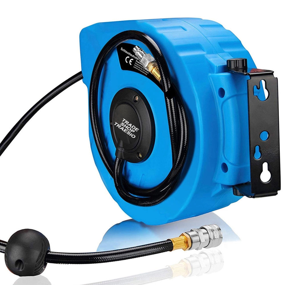 Trade Shop - Avvolgitubo Aria Compressa Con Tubo 15 Mt Attacco 1/4 Fissaggio A Parete Muro -