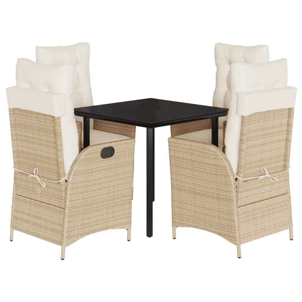 Set da Pranzo da Giardino 5 pz con Cuscini Beige in Polyrattan
