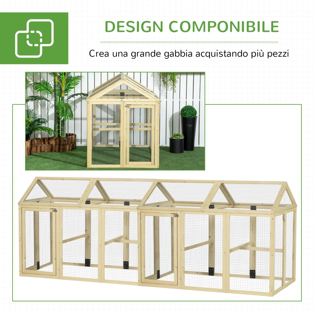 Recinto per Galline all'Aperto 140x88,5x106 cm con Porte Multiple e Rete in Metallo in Legno Naturale