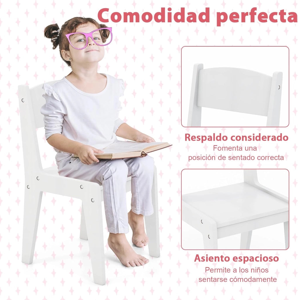 Toeletta Trucco 2 in 1 per Bambina, Specchiera per Ragazza in Legno con Mensole, Cassetto, Ripiani e Luci LED Regolabile, Postazione Trucco per 3 Anni, 80 x 40 x 94 cm (Bianco)