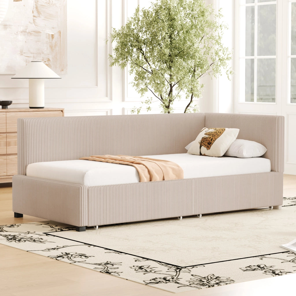 Letto poltrona con stoccaggio in velluto beige 90x200 cm