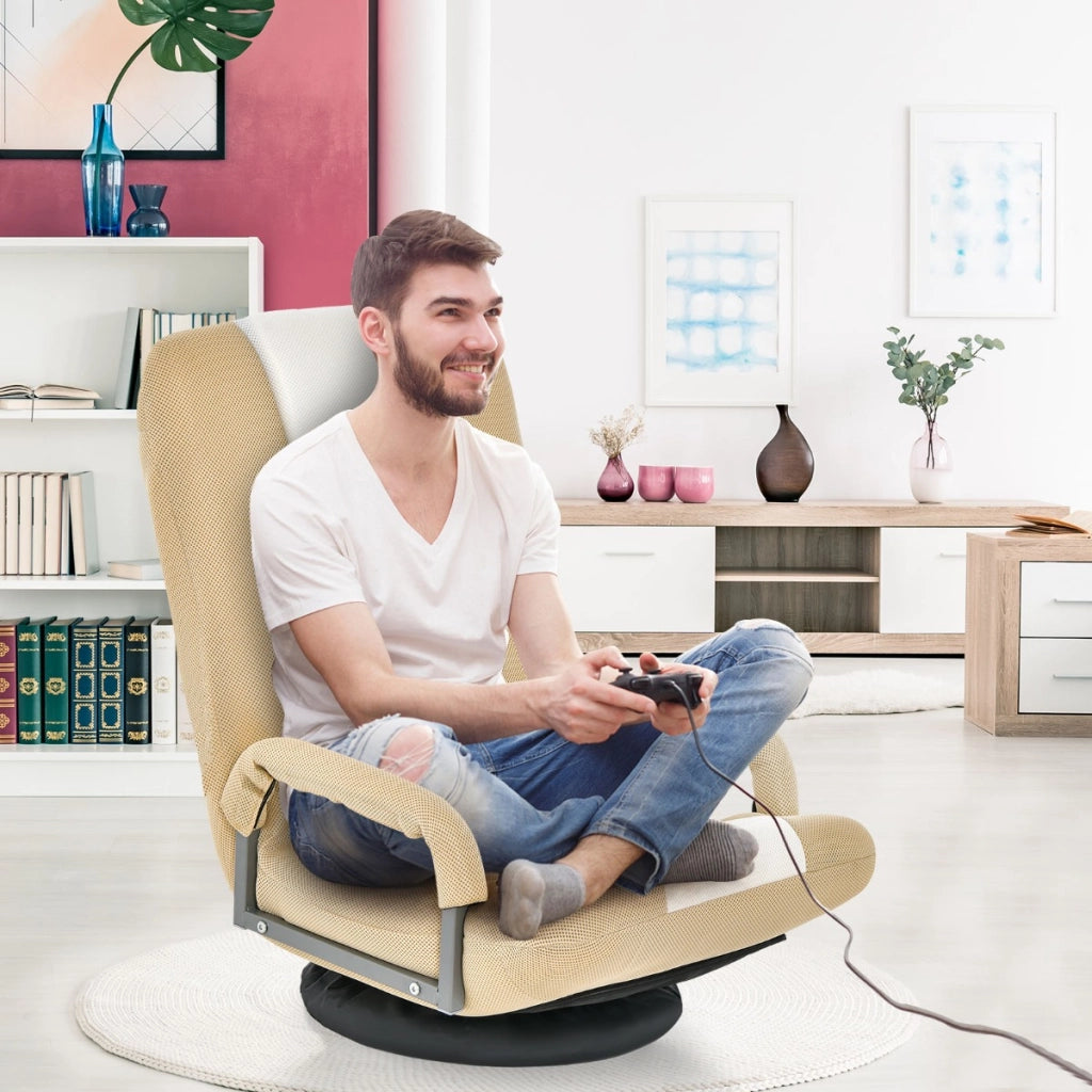 Sedia da gaming pieghevole da terra, Sedia regolabile in 6 posizioni con base girevole a 360¡ã Marrone-Divani da terra