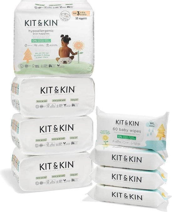 Pacco Iniziale di Luiers e Waterdoekjes Duraturi e Ipoadrenali | Dimensione 3 | 128 Luiers e 240 Doekjes Biologici e Afbreekbale
