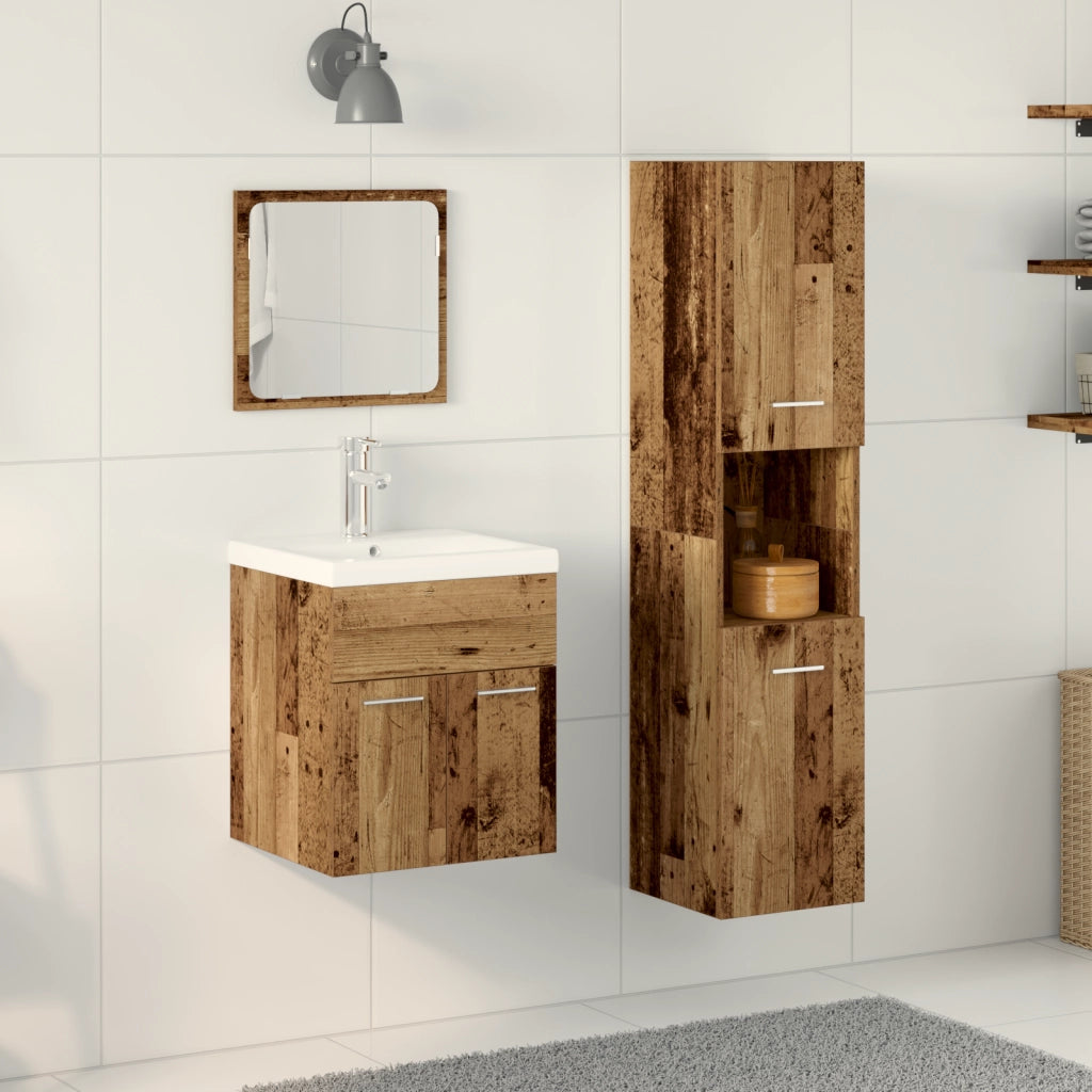 Set di mobili per bagno a 4 pezzi - Legno vecchio in legno ingegnerizzato