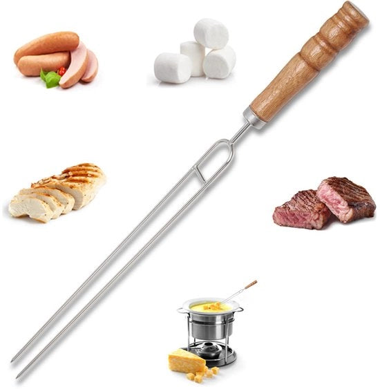 Set di grigliatura a 3 pezzi - Spiedini BBQ - Spiedini di acciaio inox extra spessi con manico di legno, 41 cm
