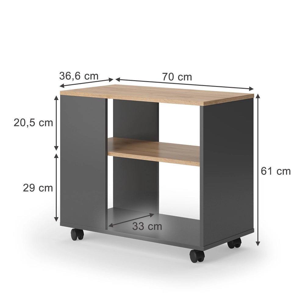 Vicco Tavolino Quercia dorata/antracite 70 x 36.6 cm con rotelle