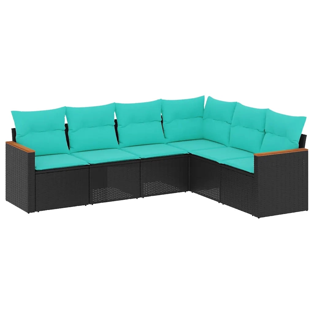 Set Divani da Giardino 6 pz con Cuscini Nero in Polyrattan 3226001