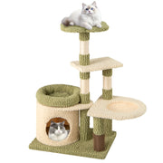 Tiragraffi 97 x 40 x 60 cm multilivello con accogliente cuccia e spazzola per la toelettatura in peluche verde e bianco 20_0010112
