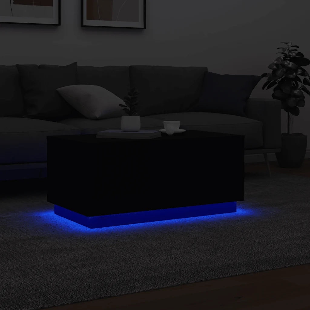 Tavolino da Soggiorno con Luci LED-Tavolino da Salotto-Tavolo Nero 90x50x40 cm