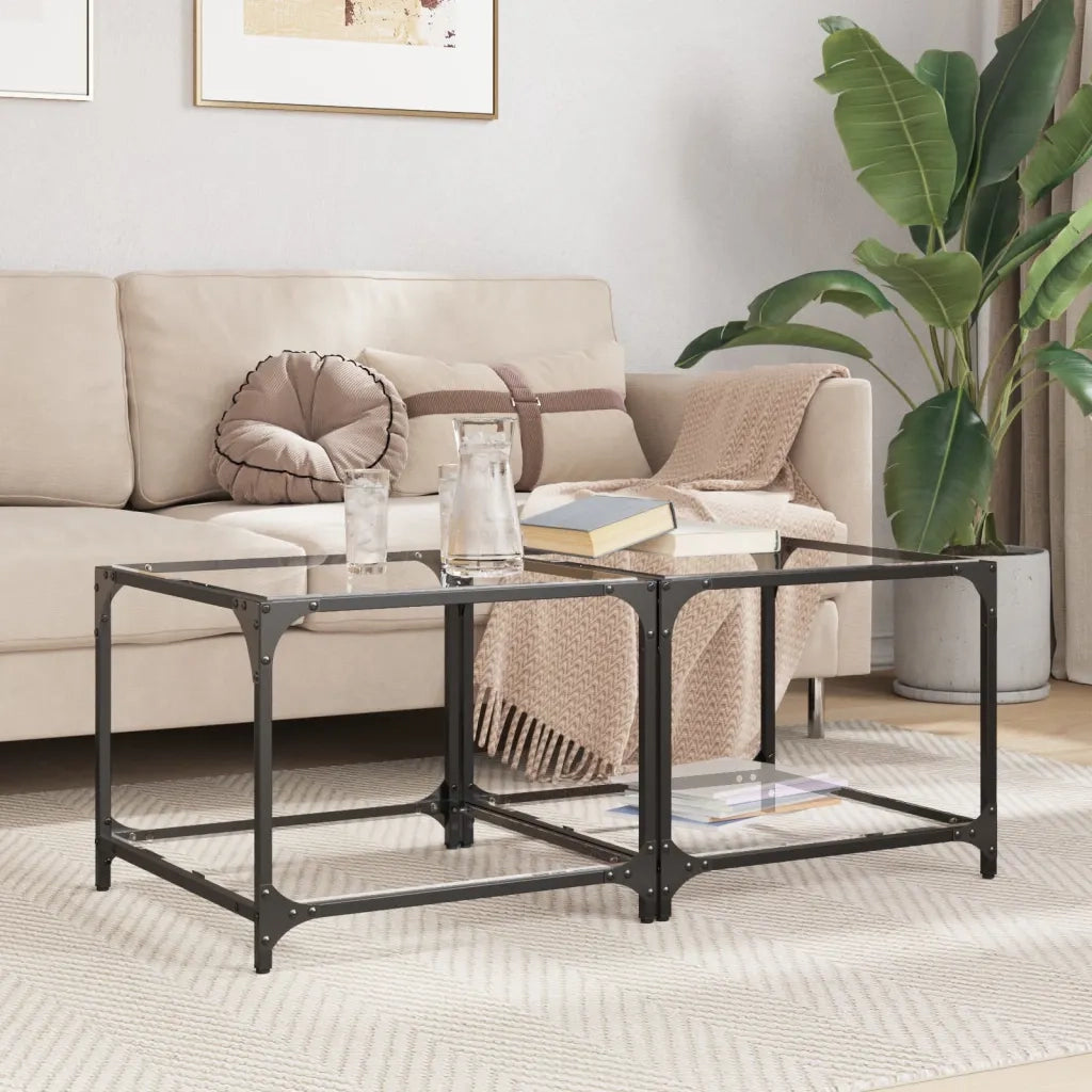 Tavolino Salotto con Piano Vetro Trasparente 50x50x40cm Acciaio 845971