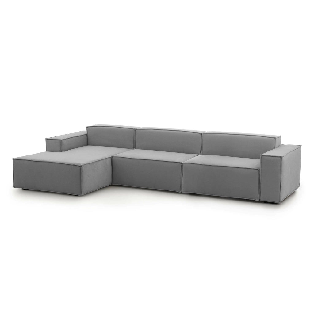 Divano fisso Atrillo, Divano componibile a 4 posti con penisola sinistra, Made in Italy, SofÒ  moderno in tessuto, Cm 340x170h70, Grigio