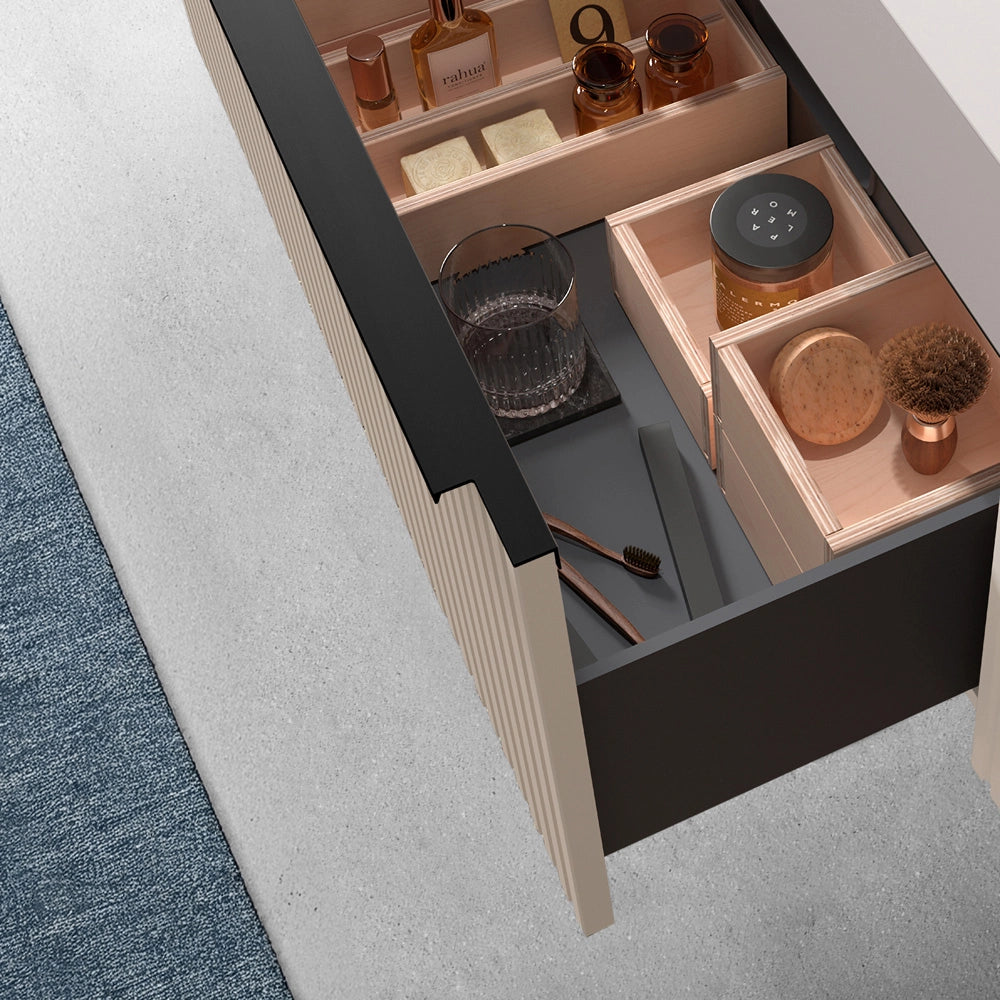 Mobile bagno sospeso 90 cm cappuccino cannettato con cassetto e lavabo Nara