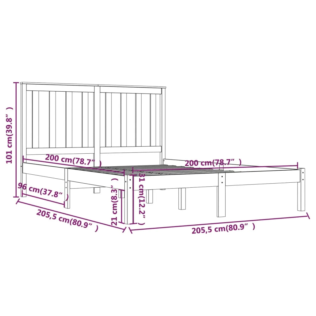 Giroletto-Struttura Letto Nero in Legno Massello di Pino 200x200 cm 757976