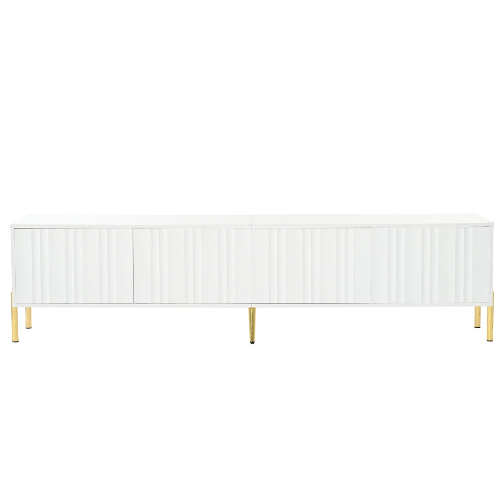 TV Schrank bianco 190 cm con 4 ante; 8 ripiani e gambe dorate