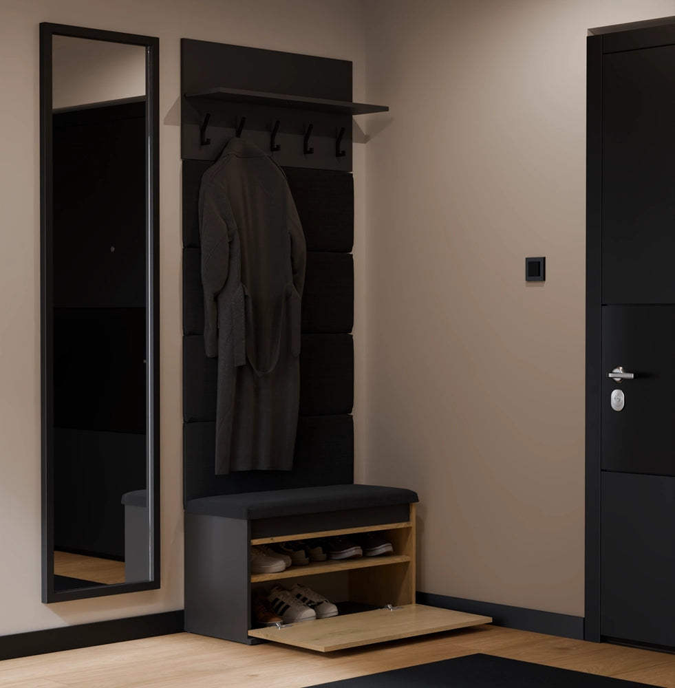 Appendiabiti + mobile LIOR nero / rovere artisan per ingresso