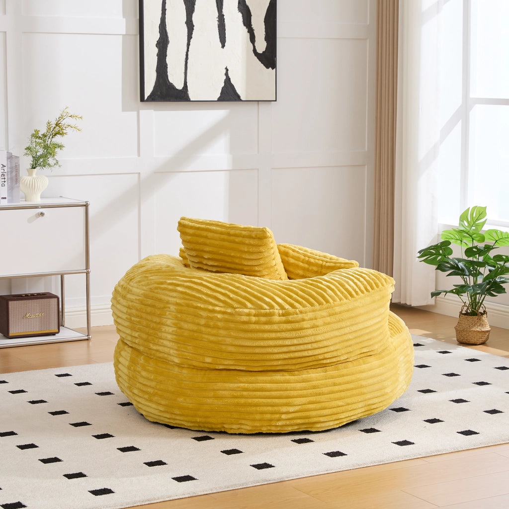 Fauteuil sacco in velluto a coste con schienale alto e braccioli, comodo per soggiorno e camera giallo senape