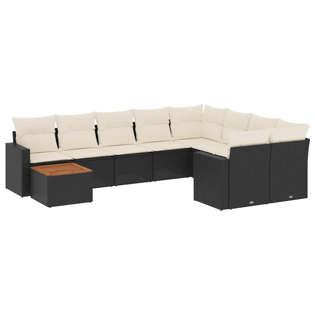Set Divani da Giardino 10pz con Cuscini in Polyrattan Nero 3256616