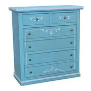 cassettiera cinquino in legno Shabby chic azzurro anticato decorato provenzale 4 + 2 larga