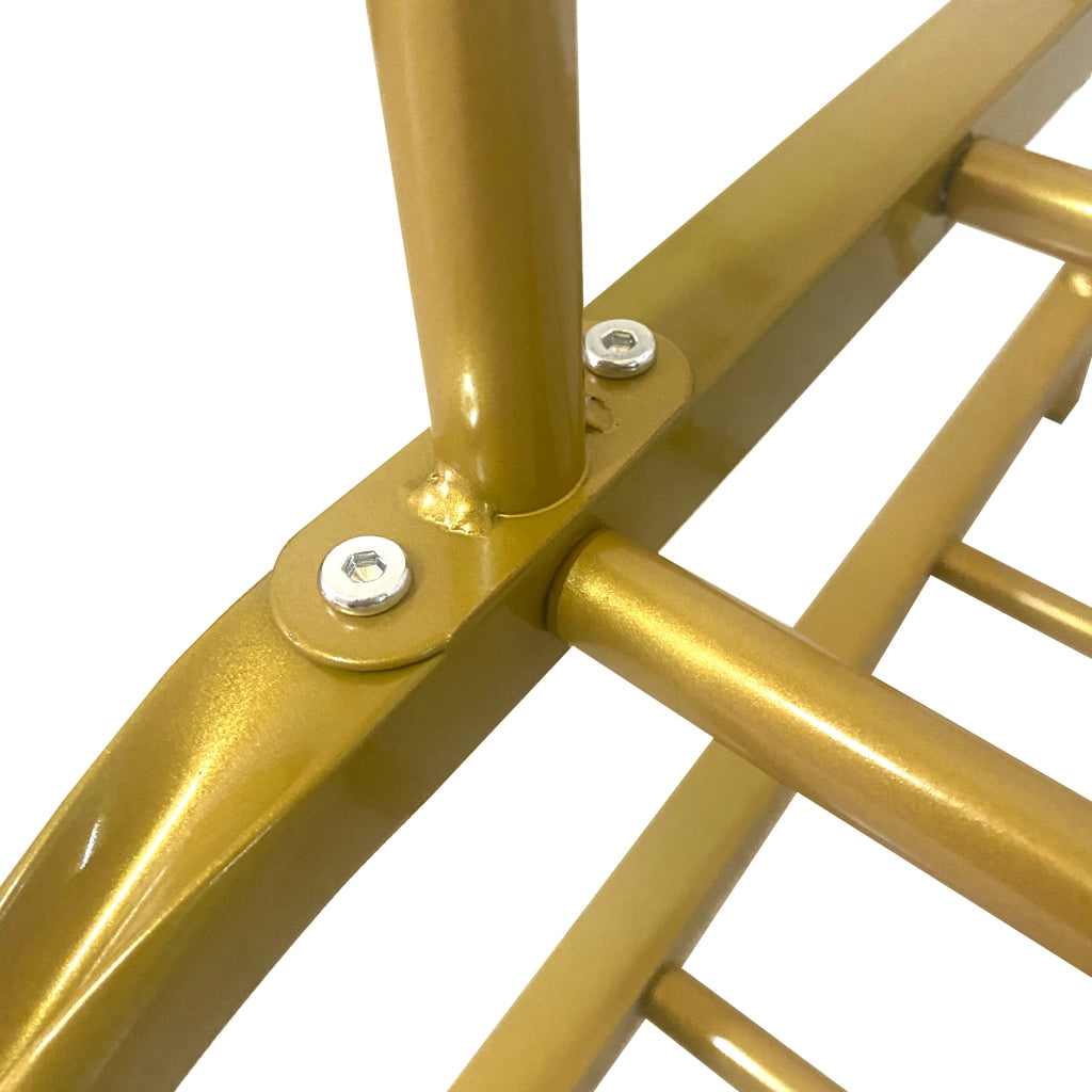 Appendiabiti Donkey Premium Rack a 2 supporti Nyana Home 158x110x39 cm, 1 barra appendiabiti, 8 ganci laterali, 2 ripiani inferiori Oro.