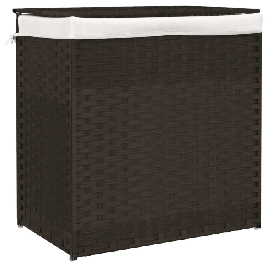 Cesto Biancheria 2 Sezioni Marrone Scuro 53x35x57 cm Polyrattan 372035