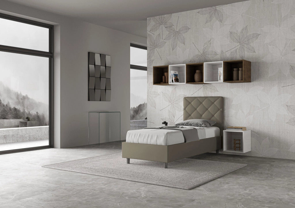 BS COM Letto singolo con rete imbottito 80x210 similpelle cappuccino