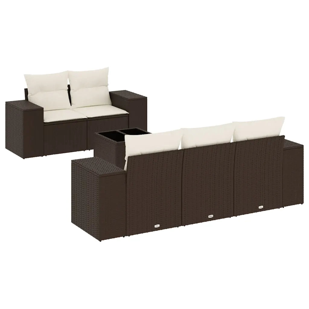 Set Divano da Giardino 6 pz con Cuscini Marrone in Polyrattan 3222302