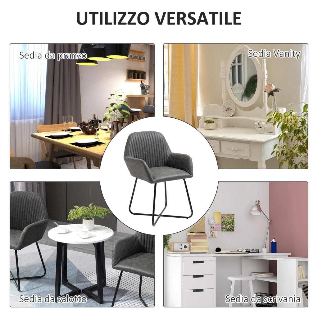 Set 2 Sedie Imbottite in Similpelle Grigia per Pranzo ¨C zephmum ¨C 60x56.5x85