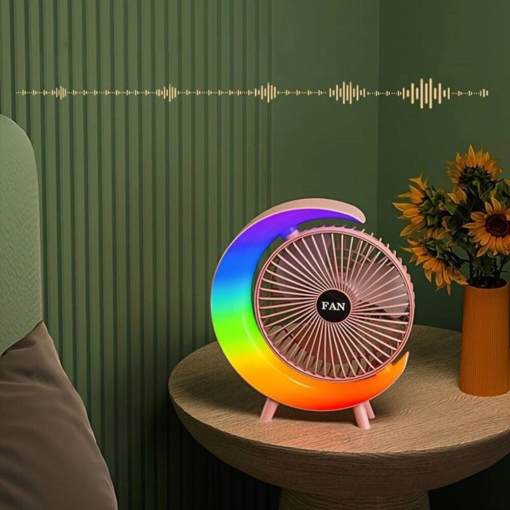 Trade Shop - Ventilatore Da Tavolo Usb 3 Velocita' Con Luce Rgb Compatto Silenzioso Portatile -