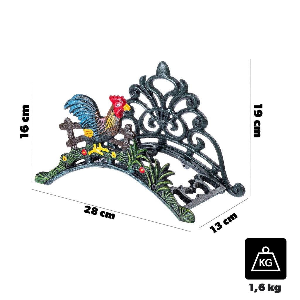 Supporto da parete per tubo da giardino KADAX, in ghisa, robusto, decorativo, con gallo