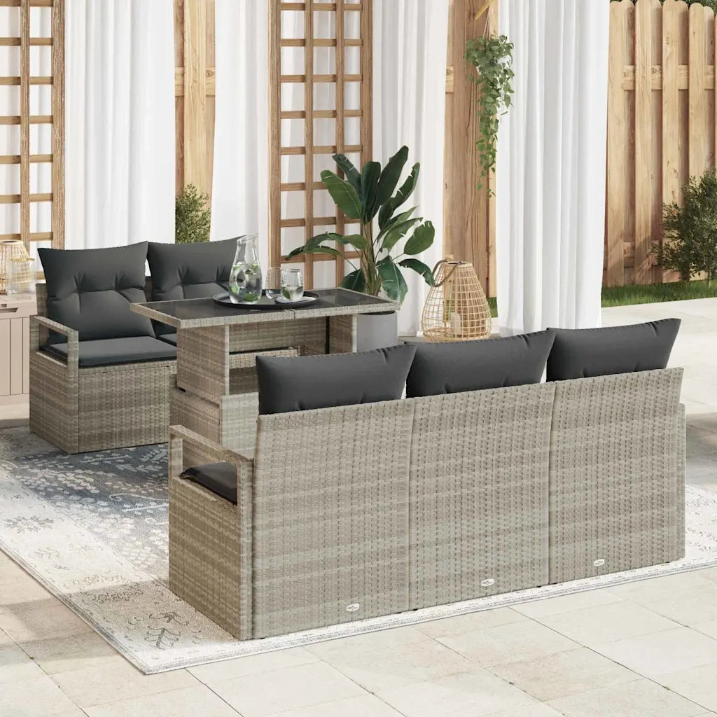 Set Divano da Giardino 6 pcs Grigio chiaro Poly Rattan 3357475