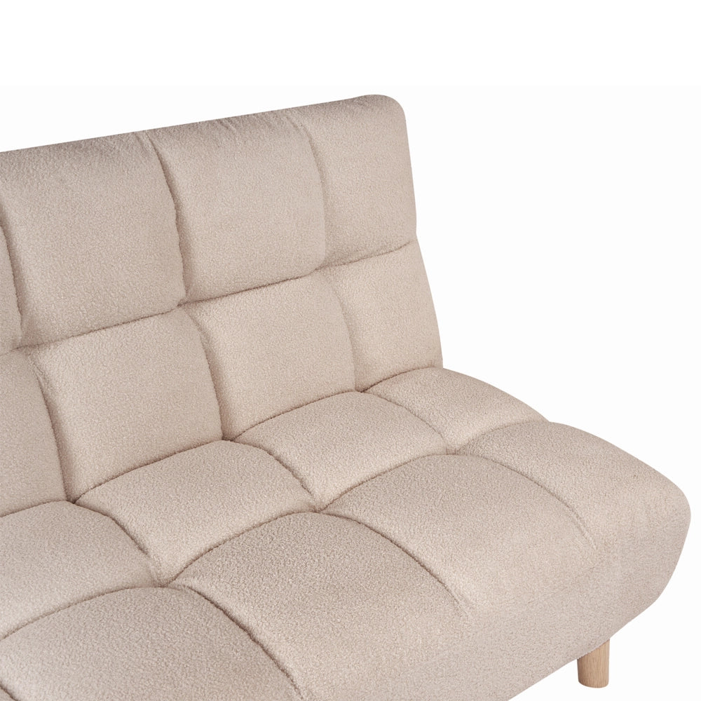 Divano letto beige Rivestimento bouclé Gambe in legno 2 posti Schienale trapuntato Seduta trapuntata Design moderno Senza braccioli