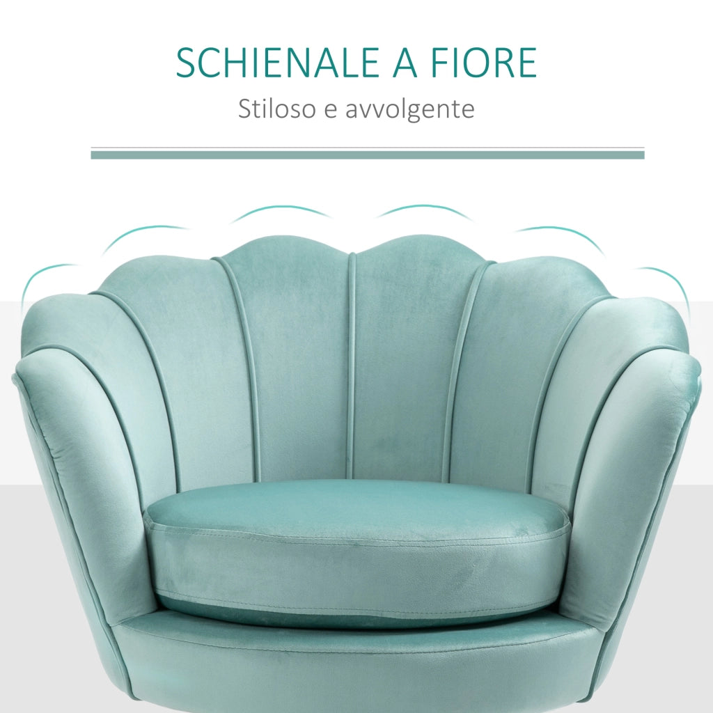 EasyComfort Poltroncina Vintage di Design in Velluto Blu, Poltroncina da Camera con Schienale Alto 76x67x74cm, Verde