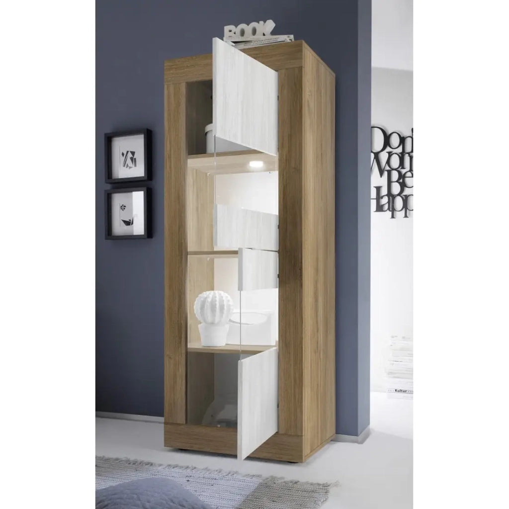Vetrina design 2 porte collezione ACCESS. Colori bianco e rovere scuro.