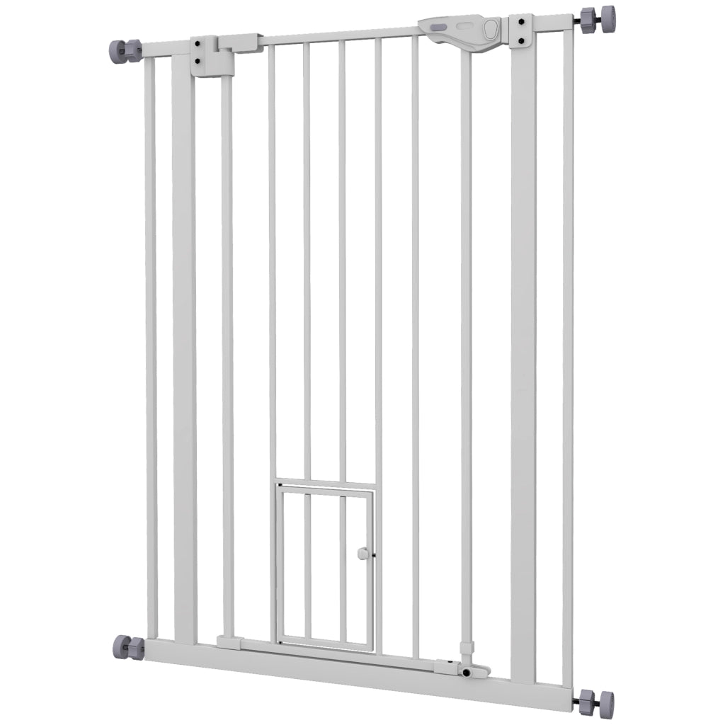 Cancellino per Cani Regolabile Alto con Porta Piccola e Chiusura Automatica, 74-80x104cm, Bianco