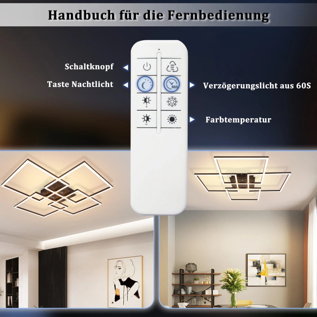 ZMH Lampada da soffitto plafoniera LED nera rettangolare 72cm 48W dimmerabile per soggiorno