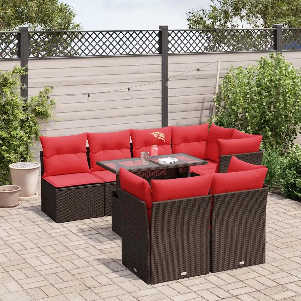 Set Divani da Giardino 8 pz con Cuscini Marrone in Polyrattan 3266414