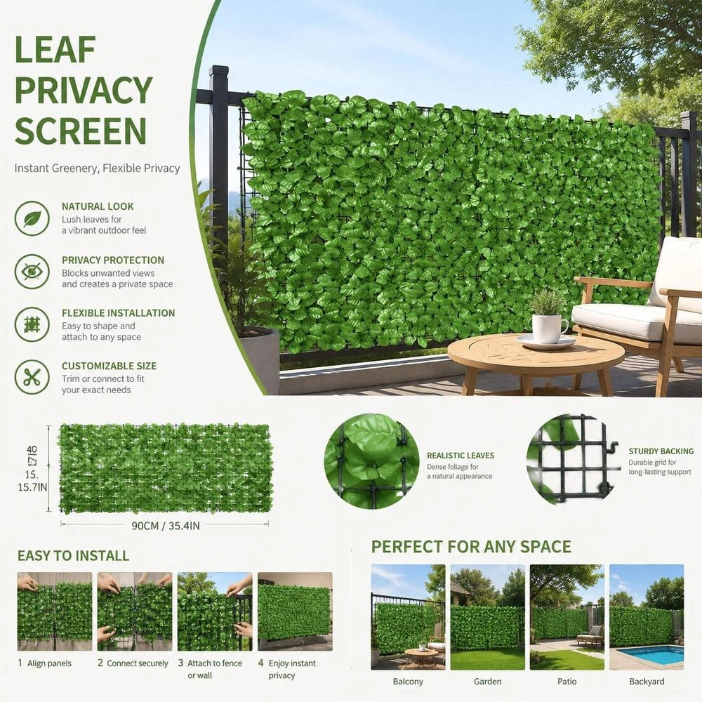 Balcony Privacy Screen With Green Leaves 200x100 Cm