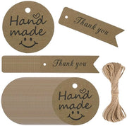 Etichette per pacchi 100 pezzi - Carta kraft - Etichette per regalo - Corda di juta 5 m - Regali personalizzati - Artigianato - Design unico - Carte regalo personalizzate