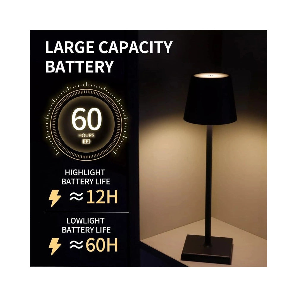 Trade Shop - Lampada Da Tavolo A Led Usb Ricaricabile Nero Per Interno Ed Esterno 3 Colori -