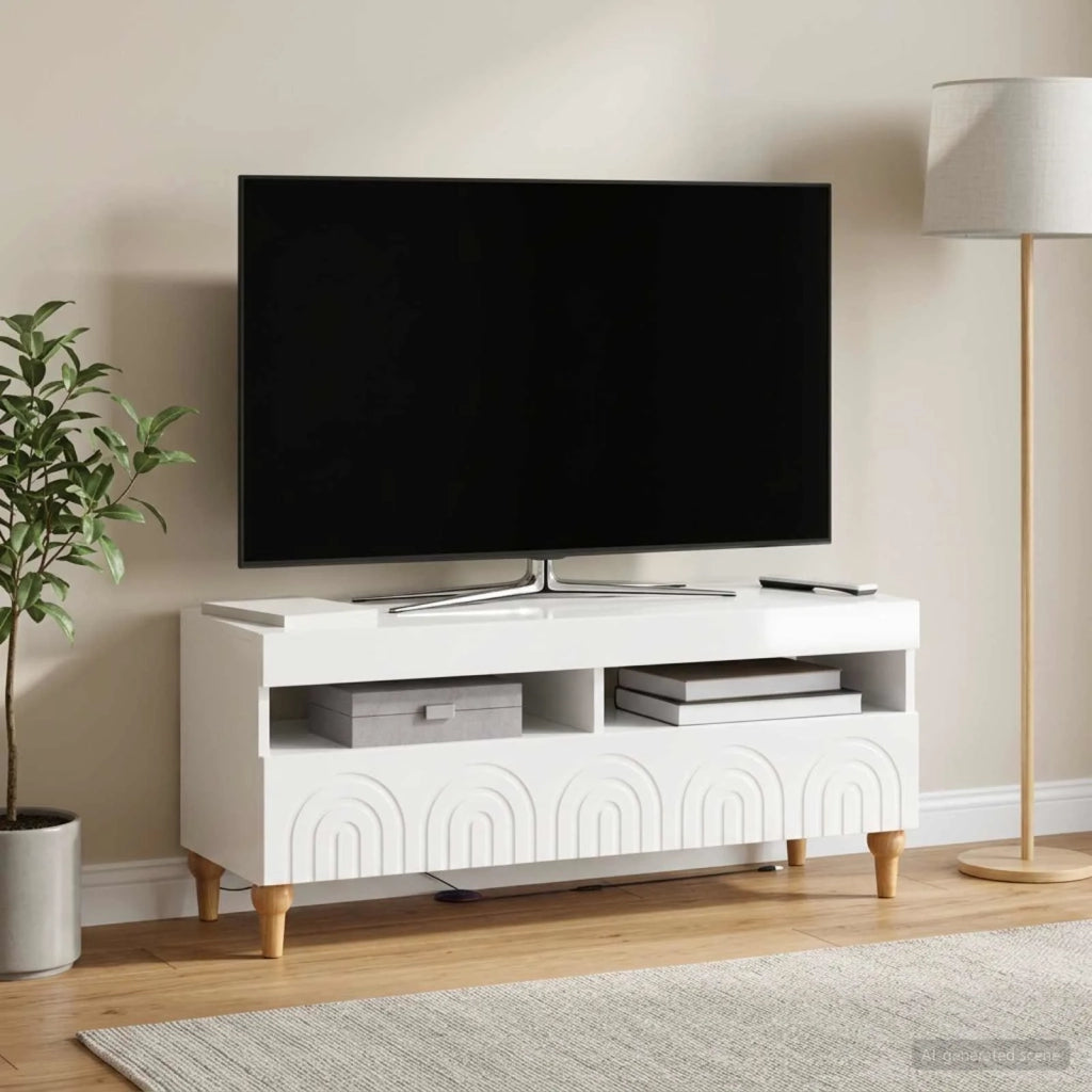 Mobile TV LED Bianco Lucido Legno ingegnerizzato 896329