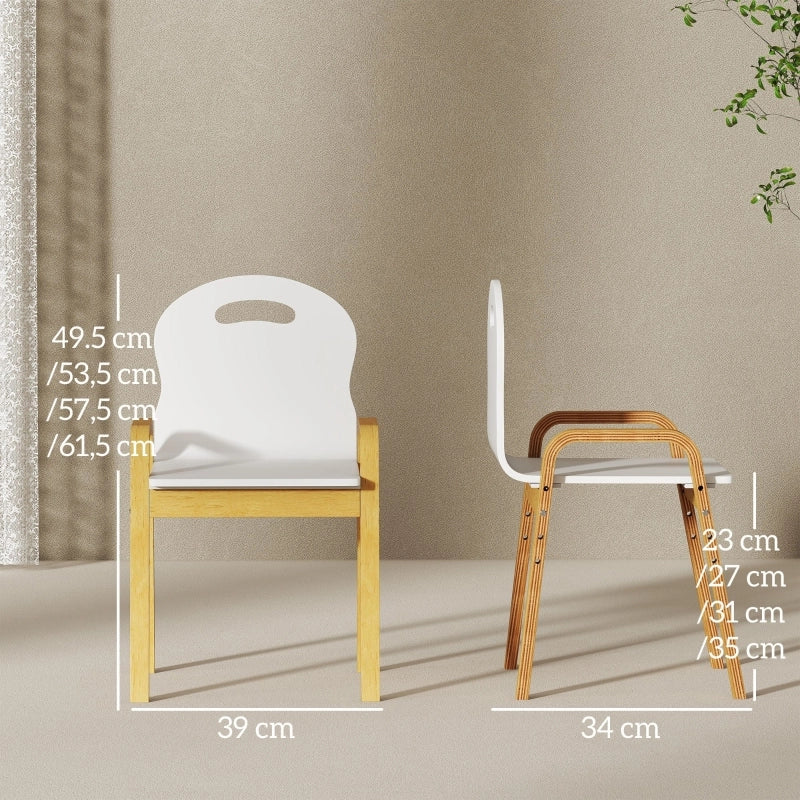 SEDIA PER BAMBINI Regolabile 39x34x49,5/53,5/57,5/61,5 cm Legno Bianco Set 2 pezzi