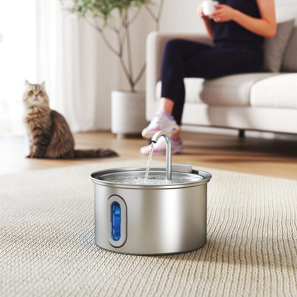 Fontanella per Gatto con Luce LED ¨C zephmum ¨C Acciaio Inox Argento 19.4x19.4x18.7 cm