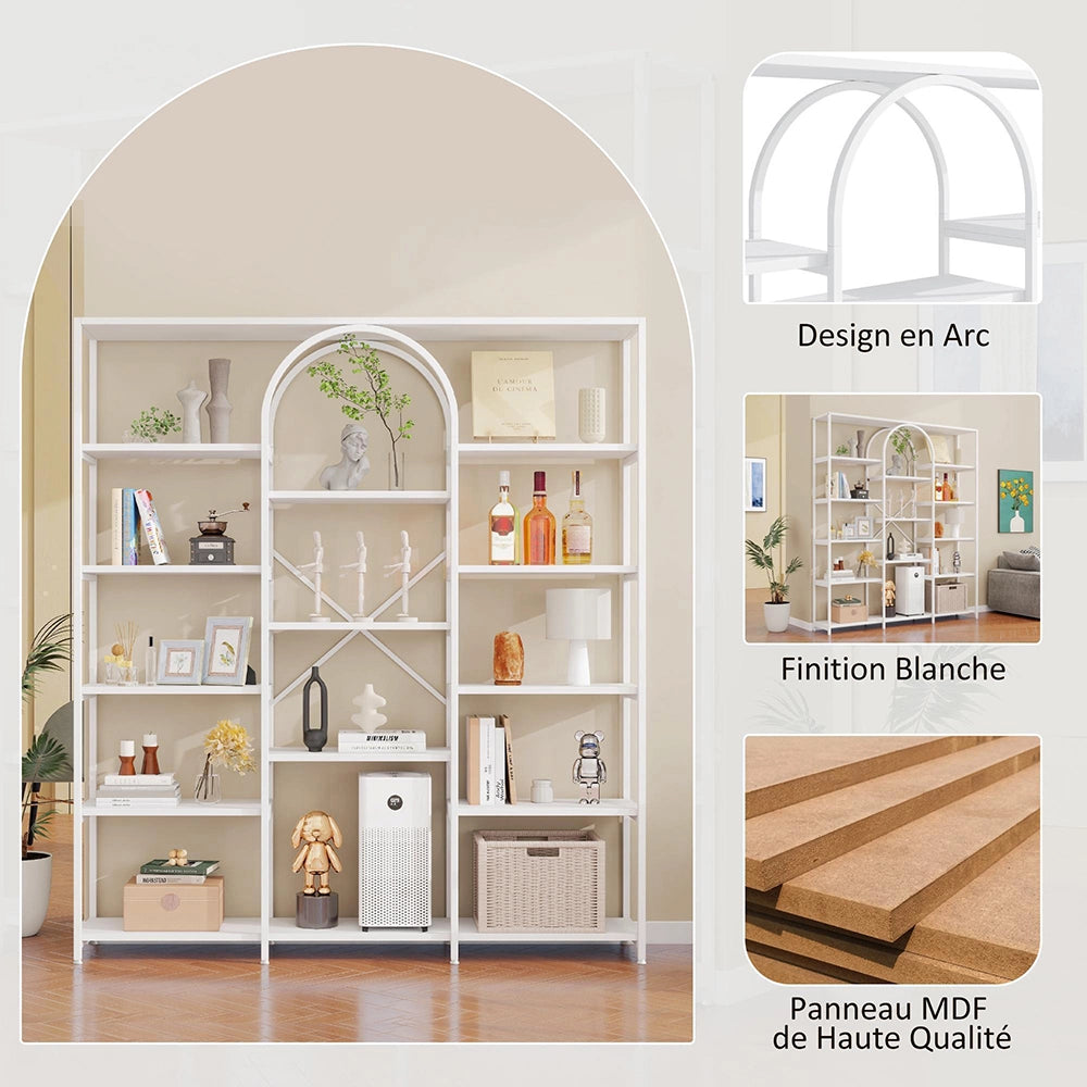 Scaffale moderno - Xylo - 160x30x180 cm - Bianco - Multiscomparti design rettangolare-curvo