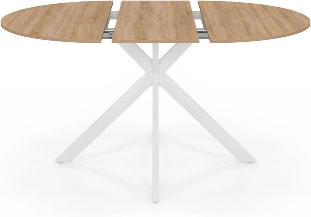 ALIX Tavolo da pranzo rotondo allungabile per 4-8 persone con gamba in legno e ragno bianco 110-150 cm