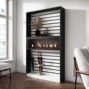 Libreria scaffale, 110x25x186cm, Soggiorno, Ufficio, Camino elettrico, Bianco e nero RF2328